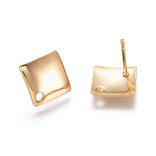 Honeyhandy 304 Stainless Steel Stud Earring Findings, with Loop, Rhombus, Golden, 13.5x13.5x2mm, Side Length: 10x10x2mm, Hole: 1.5mm, Pin: 0.8mm