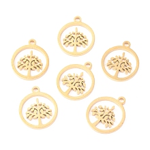 Honeyhandy 304 Stainless Steel Charms, Laser Cut, Ring with Tree of Life, Golden, 14x12x1.1mm, Hole: 1.4mm