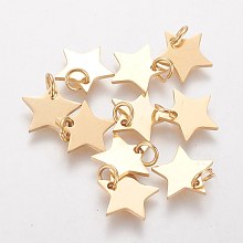 Honeyhandy Vacuum Plating 304 Stainless Steel Charms, Star, Golden, 10x10.6x1.1mm, Hole: 4mm