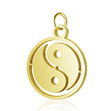 Honeyhandy 304 Stainless Steel Charms, Flat Round with Tai Ji, Golden, 14x12x1mm, Hole: 2.5mm