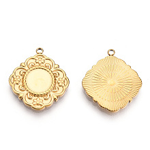 Honeyhandy 304 Stainless Steel Pendant Cabochon Settings, Flower, Nickel Free, Real 14K Gold Plated, Tray: 8mm, 21.5x19x2mm, Hole: 1.5mm