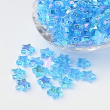 Honeyhandy Eco-Friendly Transparent Acrylic Beads, Star, AB Color, Deep Sky Blue, 10x4mm, Hole: 1.5mm, about 100pcs/bag