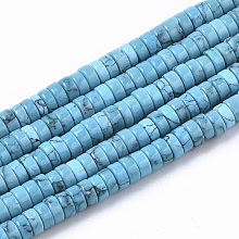 Honeyhandy Synthetic Turquoise Beads Strands, Dyed, Heishi Beads, Disc, Sky Blue, 4x1~2mm, Hole: 0.7mm, about 195~213pcs/strand, 14.96 inch~15.31 inch(38~38.9cm)