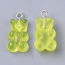 Honeyhandy Resin Pendants, with Platinum Plated Iron Loop, Imitation Food, Bear, Green Yellow, 20.5~22.5x11.5x7mm, Hole: 2mm