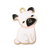 Honeyhandy Alloy Enamel Pendants, Golden, Dog Charm, White, 34x24x2mm, Hole: 3mm