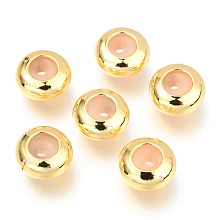 Honeyhandy Brass Beads, with Rubber Inside, Slider Beads, Stopper Beads, Long-Lasting Plated, Flat Round, Golden, 8x4mm, Hole: 1.4mm