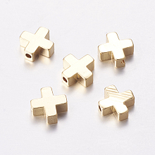 Honeyhandy Brass Beads, Cross, Real 18K Gold Plated, 8x8x3mm, Hole: 1.4mm