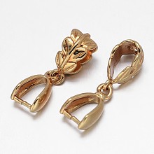 Honeyhandy Leaf Rack Plating Brass Pendant Pinch Bails, Golden, 13x8x5mm, Hole: 5X8mm and 7x4mm, Pin: 1mm