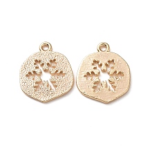 Honeyhandy Brass Charms, Nickel Free, Real 18K Gold Plated, Flat Round with Snowflake, 14x12x1mm, Hole: 1mm