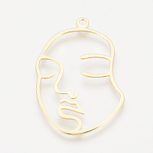 Honeyhandy Brass Pendants, Face, Nickel Free, Real 18K Gold Plated, 46.5x29x1mm, Hole: 2mm