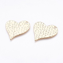 Honeyhandy Hammered Brass Pendants, Nickel Free, Real 18K Gold Plated, Heart, 27x30x1mm, Hole: 2.5mm