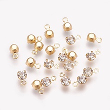 Honeyhandy Brass Rhinestone Charms, for DIY Jewelry Making, Nickel Free, Real 18K Gold Plated, Flat Round, 5.5x3.5x2.5mm, Hole: 1mm