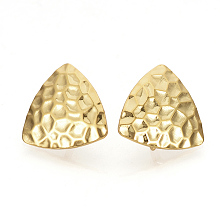 Honeyhandy Brass Ear Stud Findings, with Loop, Triangle, Nickel Free, Real 18K Gold Plated, 16.5x17mm, Hole: 2mm, Pin: 0.5mm