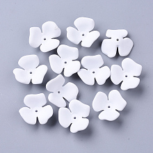 Honeyhandy 3-Petal Spray Painted Acrylic Bead Caps, Rubberized Style, Flower, White, 23x20~22x7mm, Hole: 1.6mm