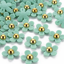 ARRICRAFT Opaque Acrylic Beads, Flower, Turquoise, 22x22.5x7~8mm, Hole: 1.4mm