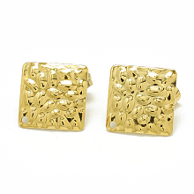 Honeyhandy 304 Stainless Steel Stud Earring Findings, with Loop and Ear Nuts/Earring Backs, Square, Golden, 19x19mm, Hole: 1.4mm, Pin: 0.8mm