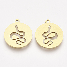 Honeyhandy 201 Stainless Steel Pendants, Laser Cut Pendants, Flat Round with Snake, Golden, 17x15x1mm, Hole: 1.4mm