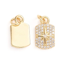 Honeyhandy Brass Micro Pave Cubic Zirconia Pendants, with Jump Ring, Rectangle with Star, Clear, Golden, 14.5x8.5x2mm, Hole: 3mm