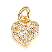 Honeyhandy Brass Micro Pave Cubic Zirconia Charms, Heart, Golden, 9x8x2mm, Hole: 3mm