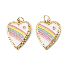 Honeyhandy Brass Micro Pave Clear Cubic Zirconia Pendants, with Enamel and Jump Rings, Heart with Rainbow, Real 18K Gold Plated, 23.5x19x2.5mm, Hole: 3.5mm