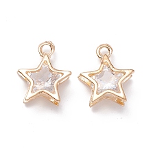 Honeyhandy Alloy Clear Cubic Zirconia Charms, Long-Lasting Plated, Star, Golden, 14x12x5mm, Hole: 1.4mm