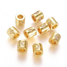 Honeyhandy Brass Micro Pave Cubic Zirconia Beads, Long-Lasting Plated, Column with Star, Clear, Real 18K Gold Plated, 6x6mm, Hole: 3mm