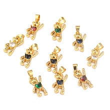 Honeyhandy Brass Clear Cubic Zirconia Pendants, Long-Lasting Plated, Real 18K Gold Plated, Bear, Mixed Color, 17x11x4mm, Hole: 3.5x4mm