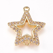 Honeyhandy Brass Micro Pave Cubic Zirconia Links, Star, Clear, Golden, 16x15x2mm, Hole: 1mm