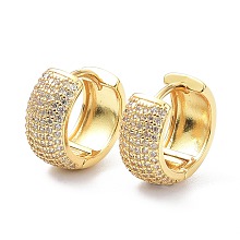 Honeyhandy Brass Micro Pave Cubic Zirconia Hoop Earrings, Long-Lasting Plated, Ring, Cadmium Free & Lead Free, Real 18K Gold Plated, 15x17x7.5mm, Pin: 1mm