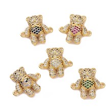 Honeyhandy Brass Micro Pave Cubic Zirconia Connector Charms, Bear Links, Golden, Mixed Color, 18x17.5x4.5mm, Hole: 1.2mm