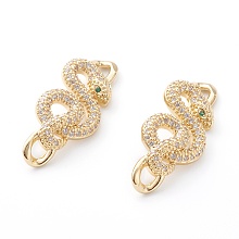 Honeyhandy Brass Micro Pave Clear & Green Cubic Zirconia Links Connectors, Long-Lasting Plated, Snake, Real 18K Gold Plated, 32x13.5x4mm, Hole: 3mm