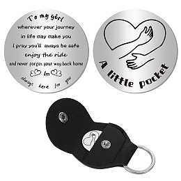 CREATCABIN Pocket Hug Token Long Distance Relationship Keepsake Stainless Steel Double Sided Inspirational Gift with PU Leather for Friends Bestie Daughter 1.2 x 1.2 Inch