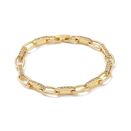 Honeyhandy Clear Cubic Zirconia Oval Link Chain Bracelet, Brass Jewelry for Women, Real 18K Gold Plated, 7-3/4 inch(19.8cm)