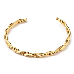 Honeyhandy Ion Plating(IP) 304 Stainless Steel Twisted Rope Cuff Bangles, Real 18K Gold Plated, Inner Diameter: 1-7/8 inch(4.8cm)x2-1/4 inch(5.75cm)