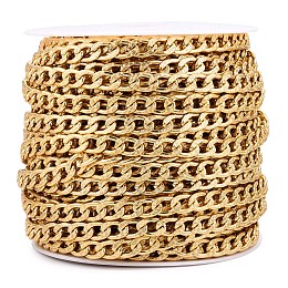 Honeyhandy Aluminium Textured Cuban Link Chains, Unwelded, with Spool, Golden, 11.5x7x2mm, about 82.02 Feet(25m)/Roll