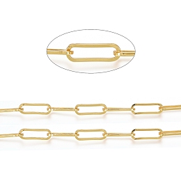 Honeyhandy Soldered Brass Paperclip Chains, Flat Oval, Drawn Elongated Cable Chains, Long-Lasting Plated, Real 18K Gold Plated, 15x5x1mm