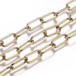 Honeyhandy Ion Plating(IP) 304 Stainless Steel Paperclip Chains, Drawn Elongated Cable Chains, with Spool, Unwelded, Golden, Link: 17x7x1.5mm, about 16.4 Feet(5m)/roll