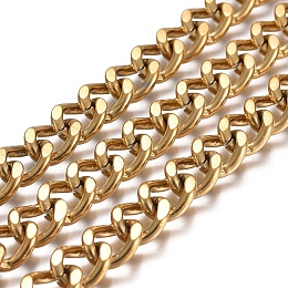 Honeyhandy 304 Stainless Steel Curb Chains, Unwelded, Golden, 10x8x2mm