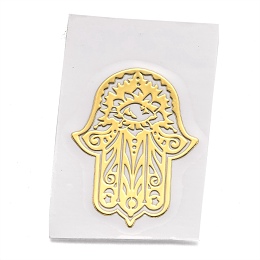 Honeyhandy Self Adhesive Brass Stickers, Scrapbooking Stickers, for Epoxy Resin Crafts, Hamsa Hand/Hand of Fatima/Hand of Miriam, Golden, 3.05x2.3x0.05cm