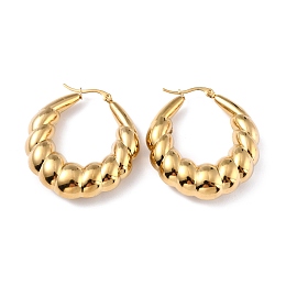 Honeyhandy 304 Stainless Steel Hoop Earrings, Croissant Earrings, Hypoallergenic Earrings, Textured, Real 24K Gold Plated, 43x40x11.5mm, Pin: 0.7x1mm