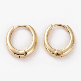 Honeyhandy Brass Huggie Hoop Earrings, Long-Lasting Plated, Oval, Golden, 17x15x4mm, Pin: 1mm