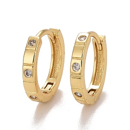 Honeyhandy Clear Cubic Zirconia Hoop Earrings, Brass Hinged Earrings for Women, Lead Free & Cadmium Free, Real 18K Gold Plated, 12.5x2mm, Pin: 0.7mm