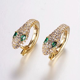 Honeyhandy Brass Micro Pave Cubic Zirconia Hoop Earrings, Snake, Golden, 17x14x6mm, Pin: 1.2mm