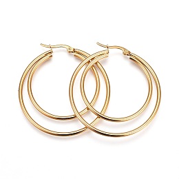 Honeyhandy 304 Stainless Steel Hoop Earrings, Hypoallergenic Earrings, Double Rings, Golden, 12 Gauge, 47x44x2mm, Pin: 1mm