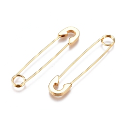 Honeyhandy Ion Plating(IP) 304 Stainless Steel Dangle Earrings, Safety Pin Shape, Real 18K Gold Plated, 38x8x1.5mm, Pin: 0.8mm