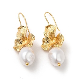 Honeyhandy ABS Imitation Pearl Flower Dangle Earrings, Rack Plating Brass Jewelry for Women, Real 18K Gold Plated, 44~45mm, Pin: 1mm