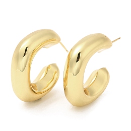 Honeyhandy Rack Plating Brass Stud Earrings, Lead Free & Cadmium Free, Long-Lasting Plated, C Shaped, Real 18K Gold Plated, 27~27.5x8.5mm