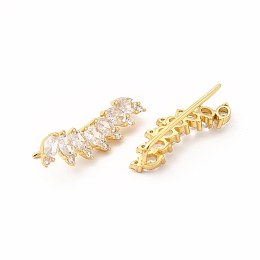 Honeyhandy Brass Micro Pave Cubic Zirconia Stud Crawler Earrings, Leaf Climber Earrings for Women, Lead Free & Cadmium Free, Real 18K Gold Plated, 24x8x3mm, Pin: 1mm