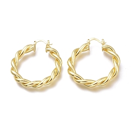 Honeyhandy Brass Hoop Earrings, Long-Lasting Plated, Twist Ring, Real 18K Gold Plated, 42x38.3x5.5mm, Pin: 1.5mm