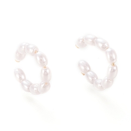 Honeyhandy Brass Cuff Earrings, with Shell Pearl, Golden, 17x19x3.3mm, Inner Diameter: 13mm